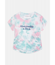 Abercrombie Pink & Blue Dye Abercrombie Pattern Side Ruched Logo Tee